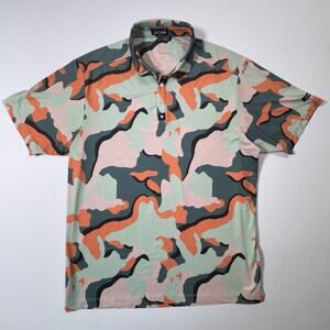 Bad Birdie XL Camo Golf Polo Shirt Mint Orange Stretch Performance South Korea
